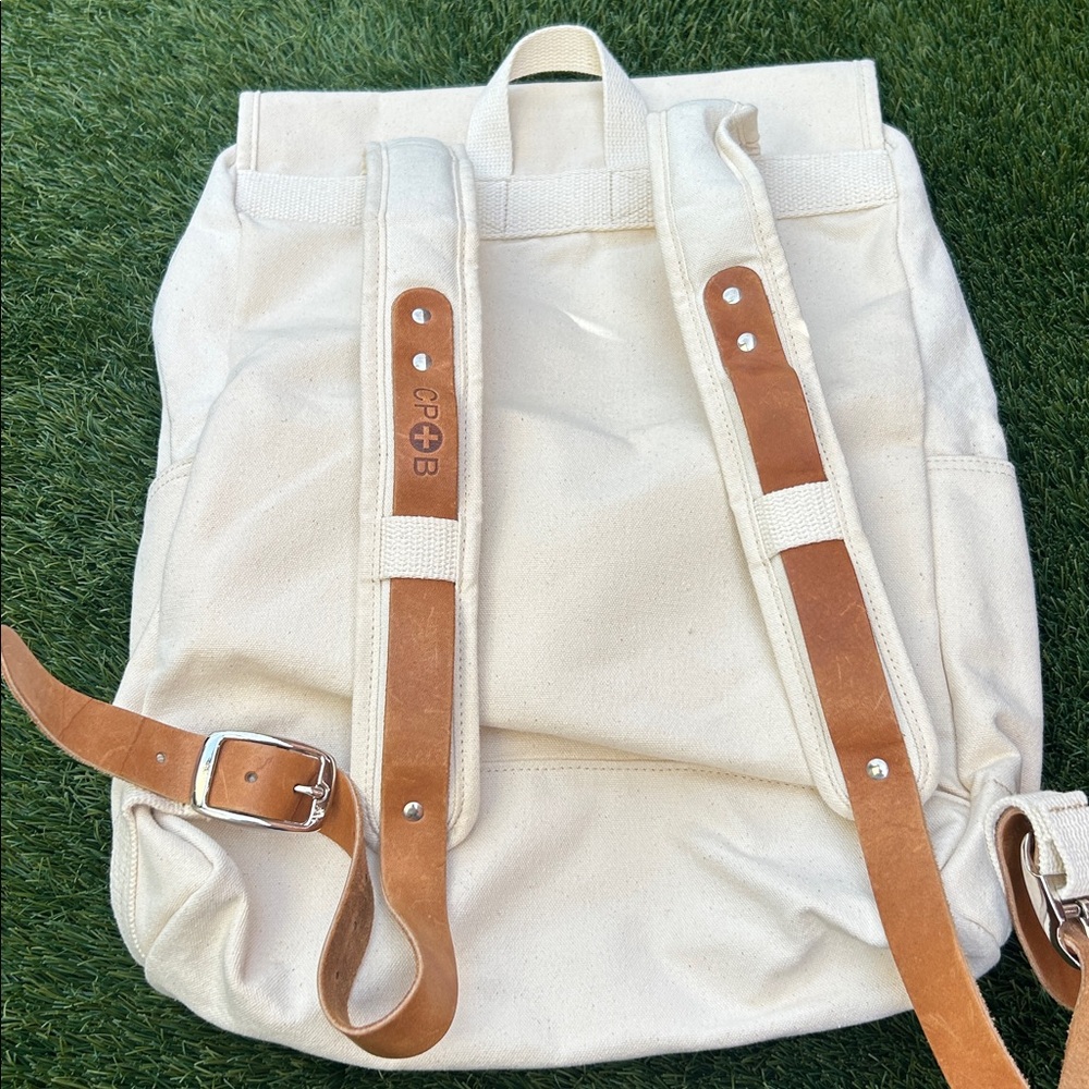 Makr Carry Goods Backpack Canvaas Cream Brown Leather New Initials View 5